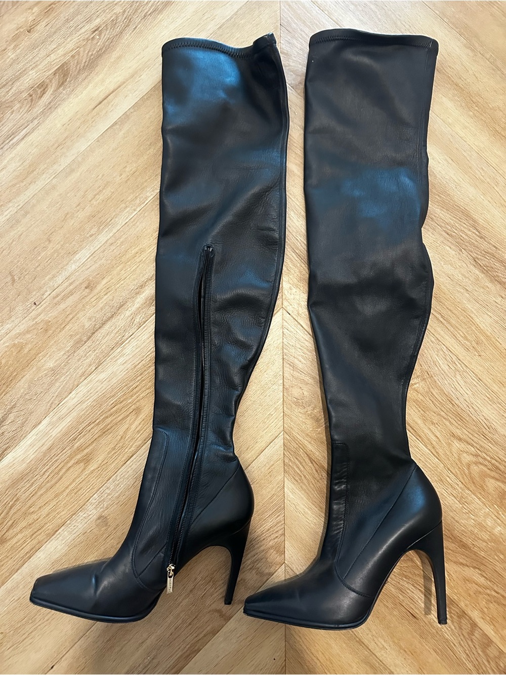 Versace Black Leather Over-the-Knee Stiletto Boots